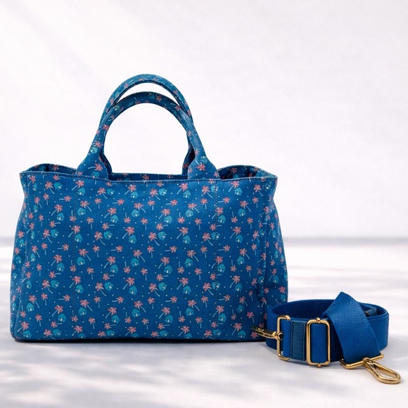Prada • Canapa 2 Way Canvas Tote Bag in Blue St. Palm, a Limited Edition Print - Picture 2 of 15